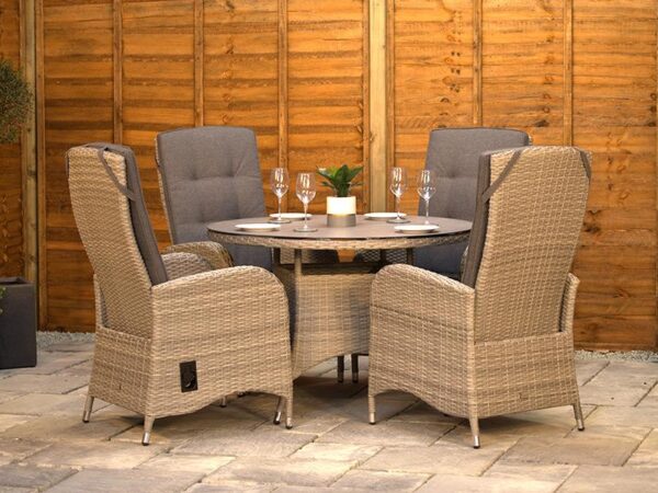 4 Seat Aluminium Rattan Reclining Dining Set 110cm Round