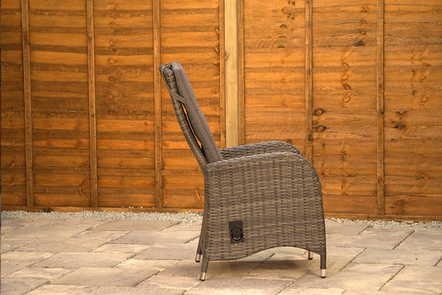 Burbage 6 Seater Round Reclining Dining Set in Stone Grey Rattan