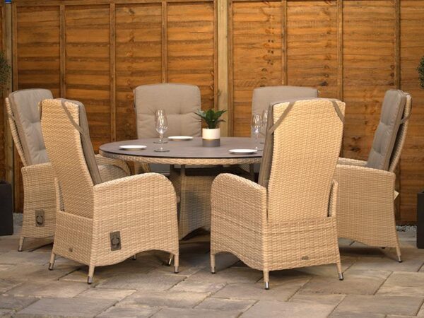 6 Seat Aluminium Rattan Reclining Round Dining Set