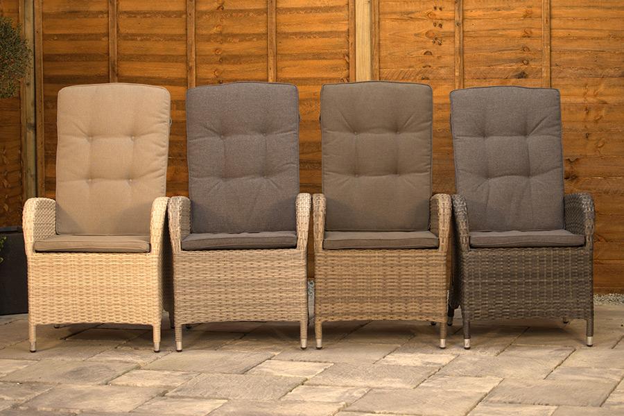 Burbage 6 Seater Round Reclining Rattan Dining Set in Latte