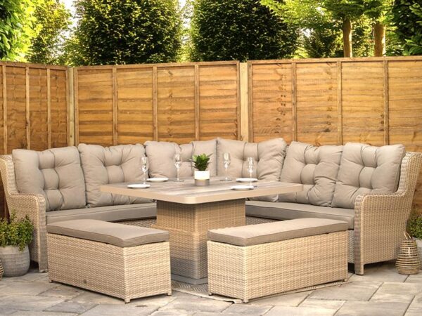 Latte Aluminium Rattan Corner Sofa Set for 10