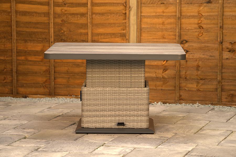 Burbage Large Rattan Corner Lounge Set with Height Adjustable Table in Latte