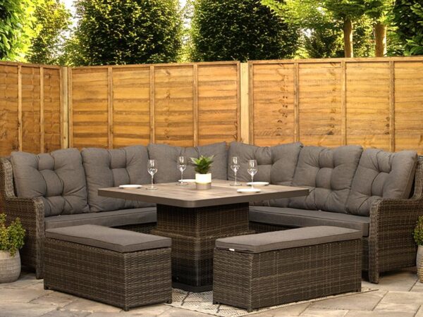 Stone Grey Aluminium Rattan Corner Sofa Set 3m x 3m