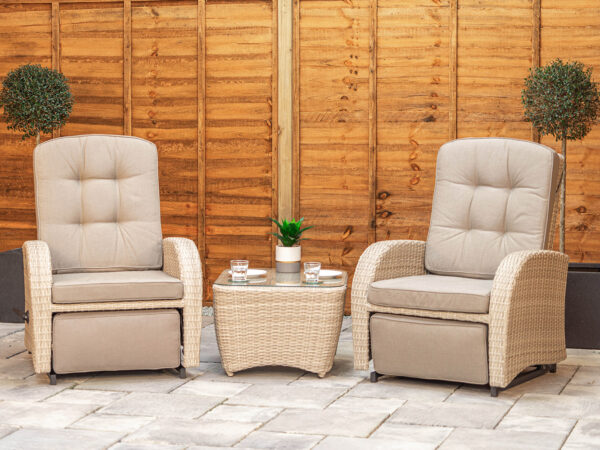 Latte Aluminium Rattan Reclining Bistro Set for 2