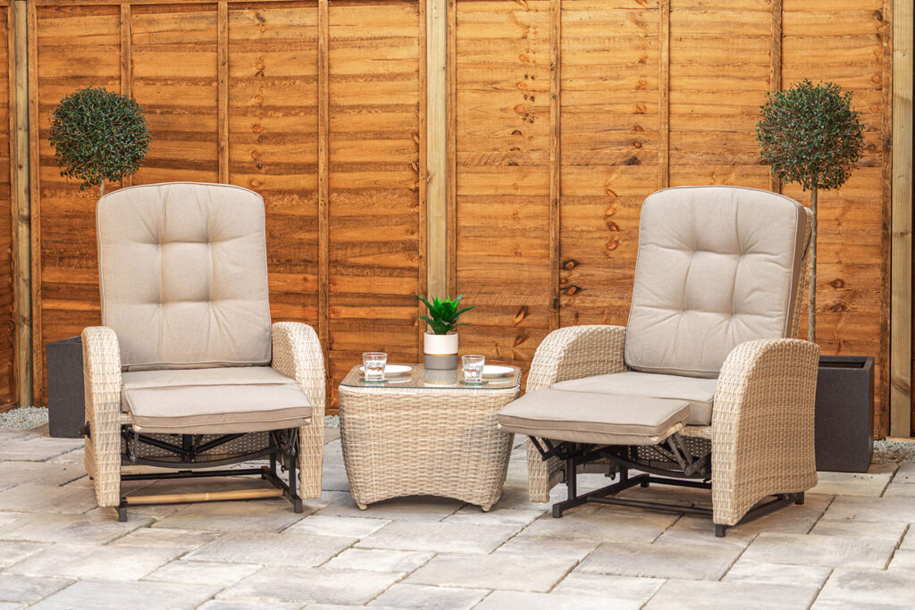 Burbage Rocking & Reclining Rattan Bistro Set in Latte