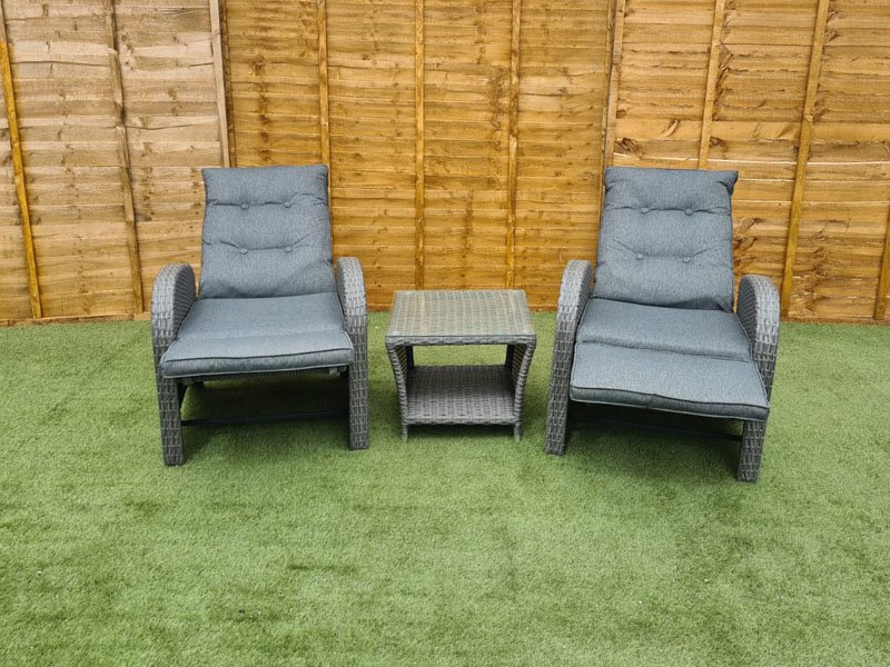 Burton Reclining Rattan Bistro Set + Built in Footrests