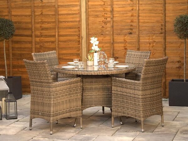 4 Seat Aluminium Rattan Round Dining Set Brown 110cm