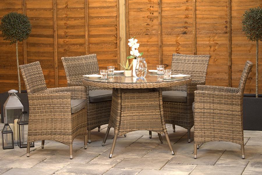 Sapcote 4 Seater Round Dining Set in Brown Rattan