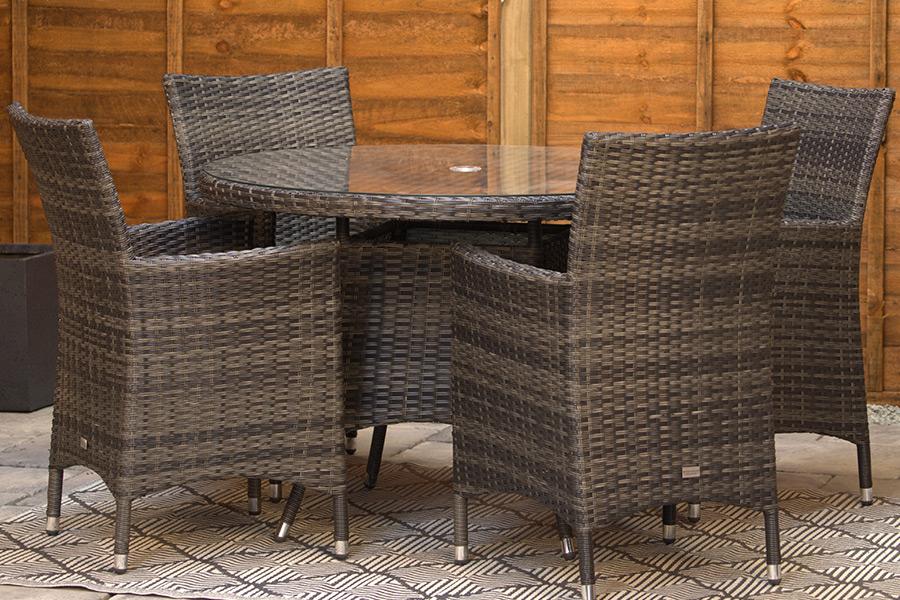 Sapcote 4 Seater Round Dining Set in Dark Grey Rattan