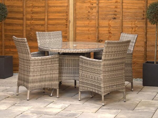 4 Seat Aluminium Rattan Round Dining Set 110cm Grey