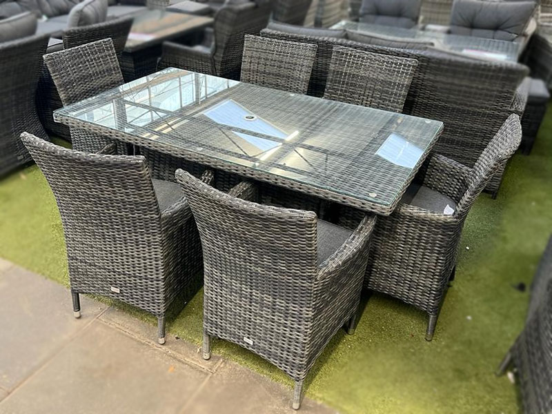 Sapcote 6 Seater Rectangular Dining Set in Dark Grey Rattan