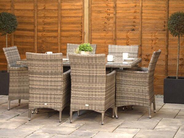 Grey Aluminium Rattan 6 Seat Dining Set 160cm