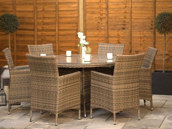 6 Seat Aluminium Rattan Round Dining Set 140cm Brown