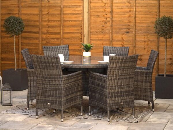 6 Seat Aluminium Rattan Round Dining Set Dark Grey