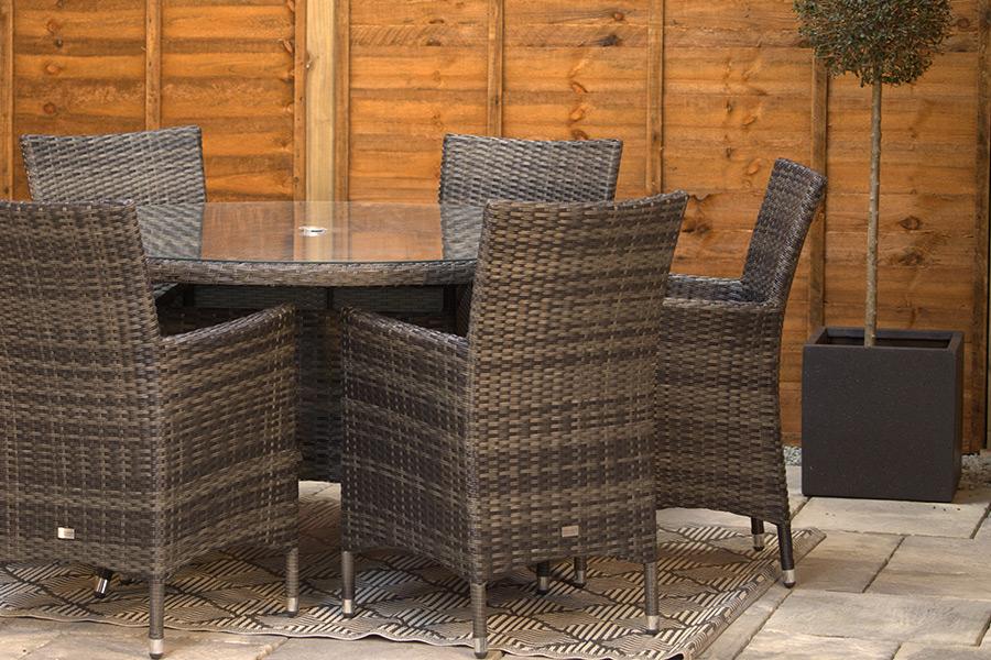 Sapcote 6 Seater Round Dining Set in Dark Grey Rattan