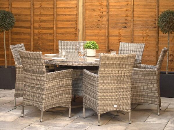 6 Seat Aluminium Rattan Round Dining Set 140cm Grey