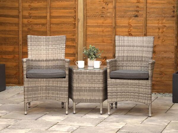 Grey Aluminium Rattan Bistro Set for 2 with Side Table