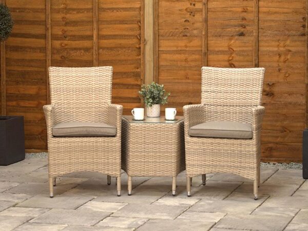 Natural Aluminium Rattan Bistro Set for 2 with Side Table