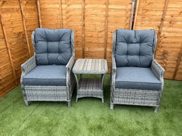 Grey Aluminium Rattan Reclining Bistro Set for 2