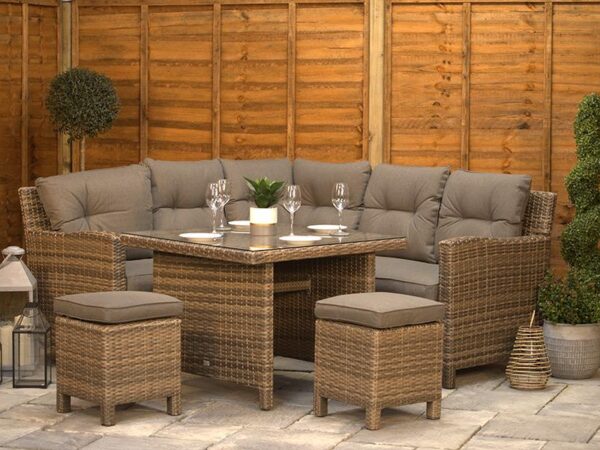 6 Seat Brown Rattan Corner Dining Set with Aluminium Frame