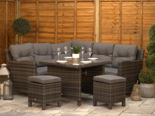 6 Seat Aluminium Rattan Corner Dining Set in Dark Grey