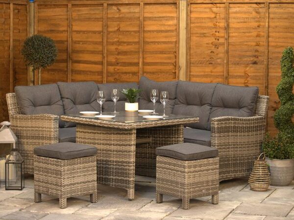6 Seat Aluminium Rattan Corner Sofa Dining Set Grey