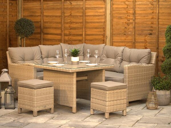 Natural Aluminium Rattan Corner Dining Set 245cm