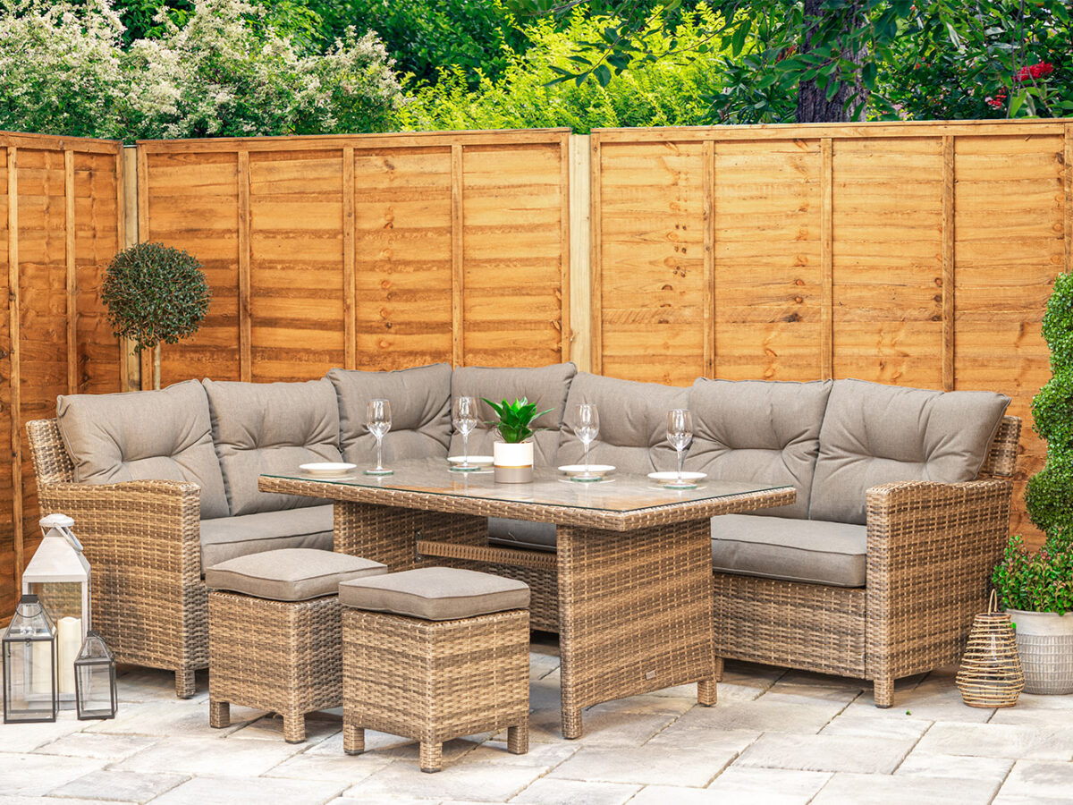 8 Seat Aluminium Rattan Corner Dining Sofa Set Brown