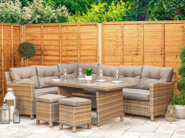 8 Seat Aluminium Rattan Corner Dining Sofa Set Brown