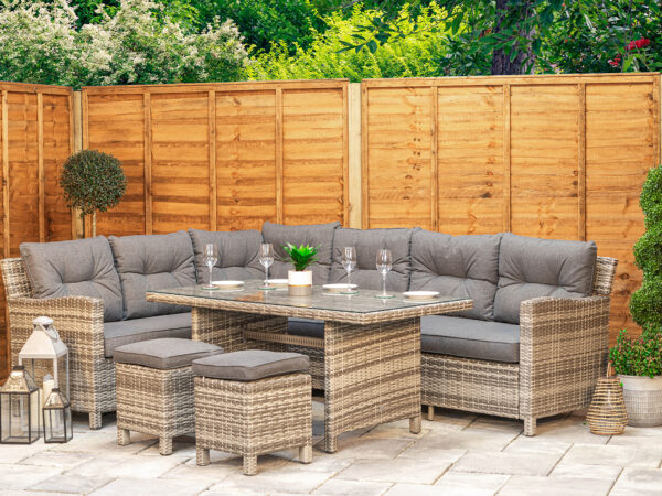 Grey Aluminium Rattan 6 Seater Corner Dining Set