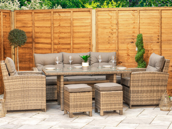 6 Seat Aluminium Rattan Sofa Dining Set in Brown