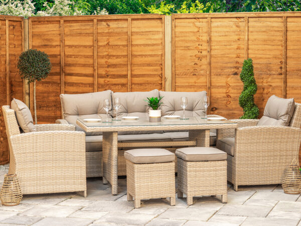 6 Seat Aluminium Rattan Sofa Dining Set in Natural