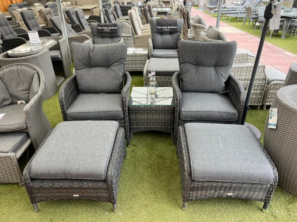 2 Seat Aluminium Rattan Reclining Bistro Set in Dark Grey