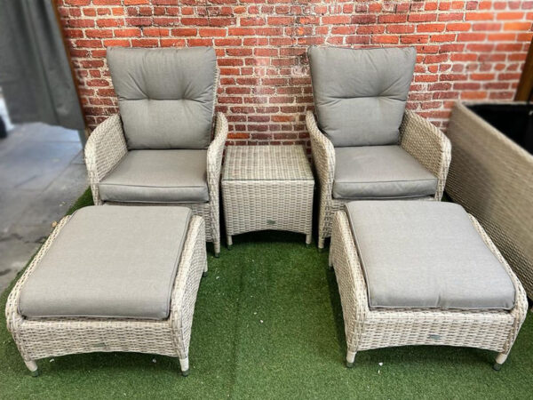 Grey Aluminium Rattan 2 Seat Reclining Bistro Set