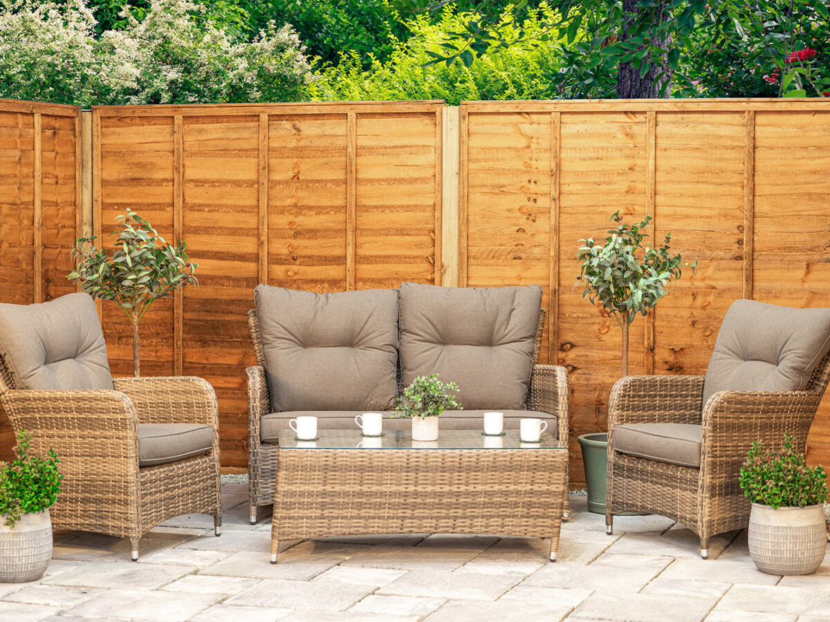 Brown Aluminium Rattan 4 Seat Sofa Set with Glass Tables