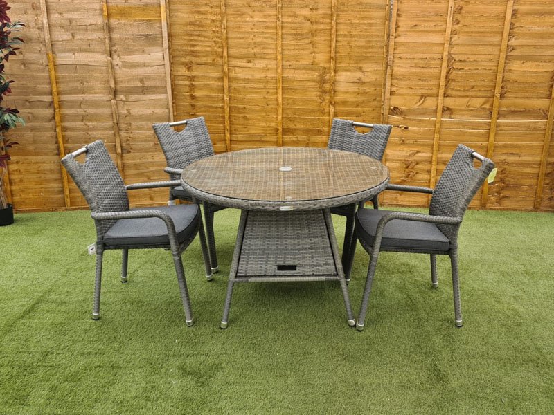 Sharnford Stacking 4 Seater Rattan Dining Set in Grey
