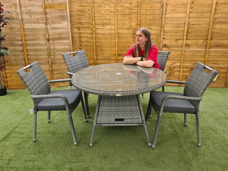 Sharnford Stacking 4 Seater Rattan Dining Set in Grey