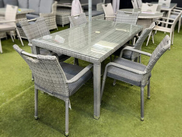 Grey Aluminium Rattan 6 Seat Dining Set 150cm Table