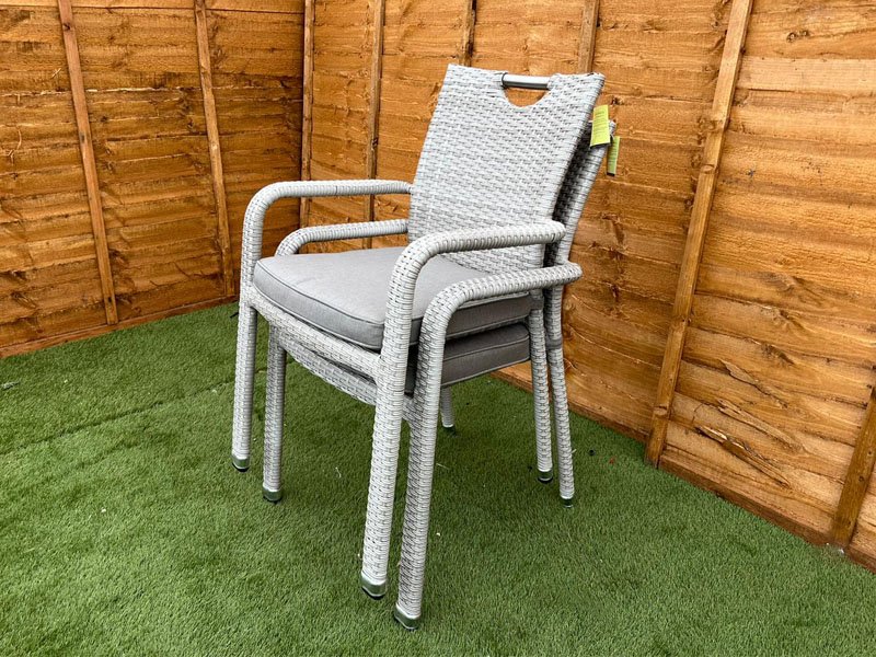 Sharnford Stacking 6 Seater Rectangular Rattan Dining Set in Latte