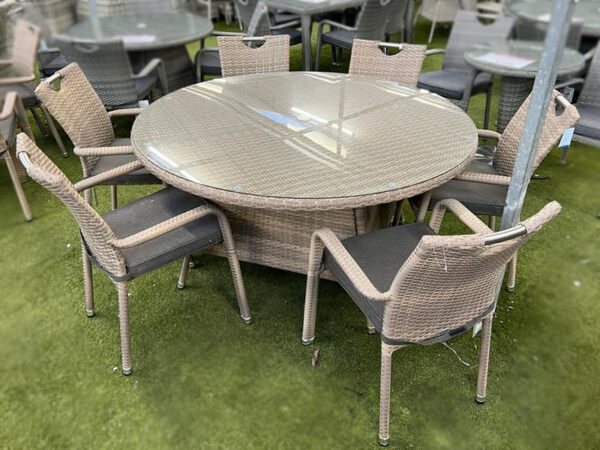 6 Seater Aluminium Rattan Round Dining Set in Cappuccino