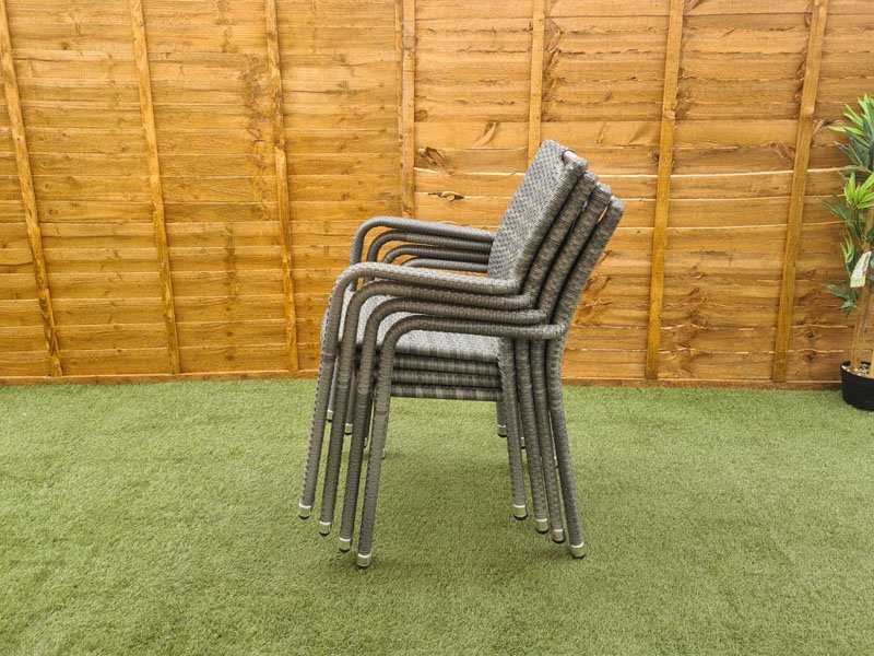 Sharnford Stacking 6 Seater Round Rattan Dining Set in Grey