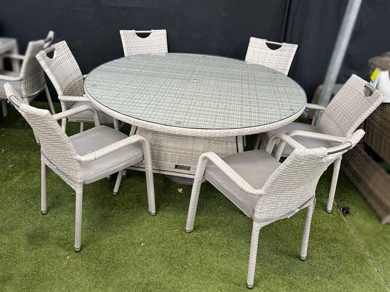 Sharnford Stacking 6 Seater Round Rattan Dining Set in Latte