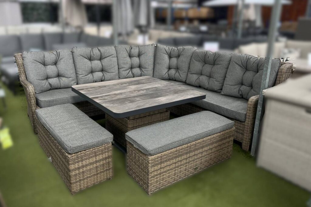 Burbage 2026 Deluxe Corner Lounge Set with Height Adustable Table in Cappuccino Brown