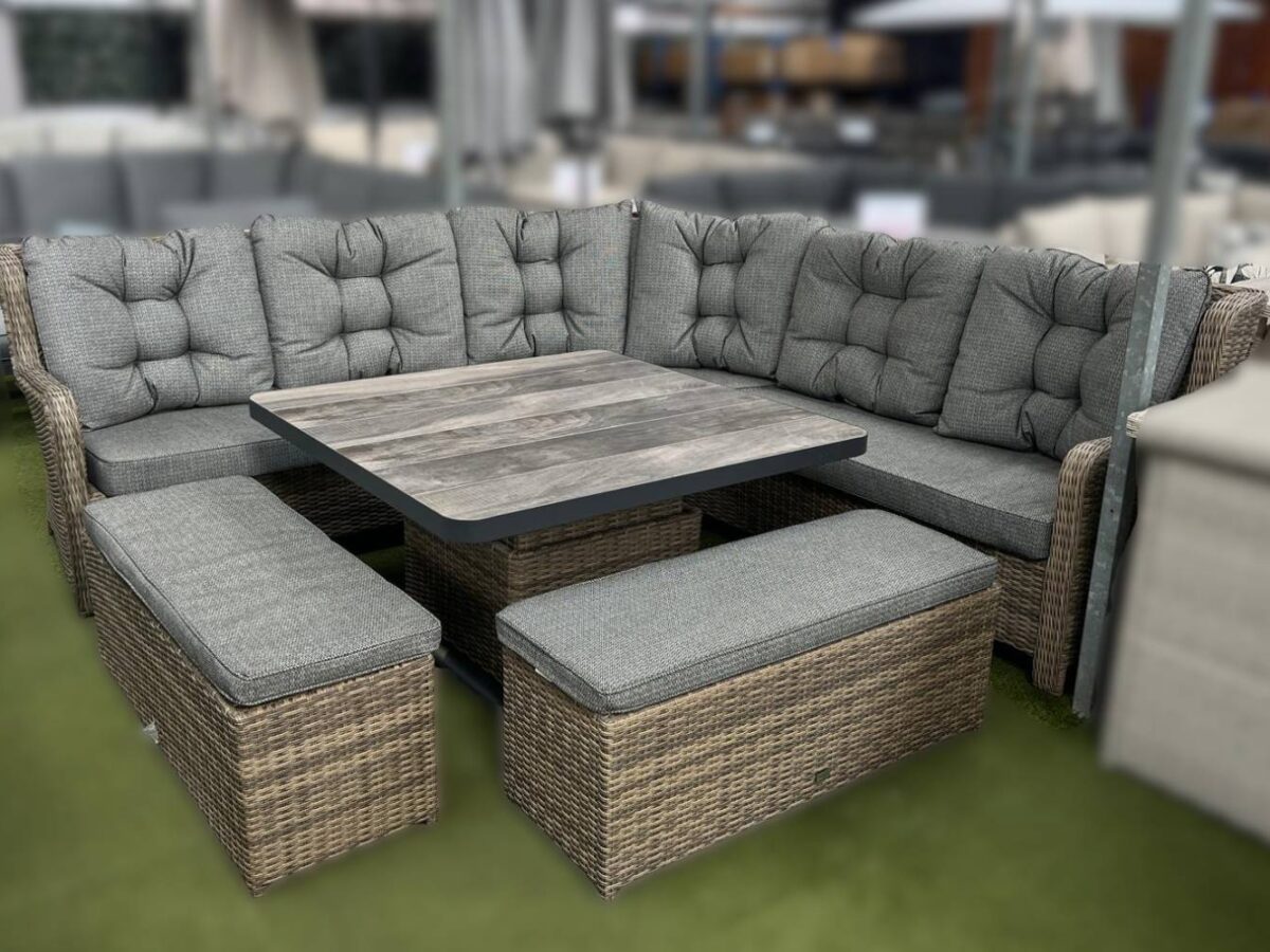 Burbage 2026 Deluxe Corner Lounge Set with Height Adustable Table in Cappuccino Brown