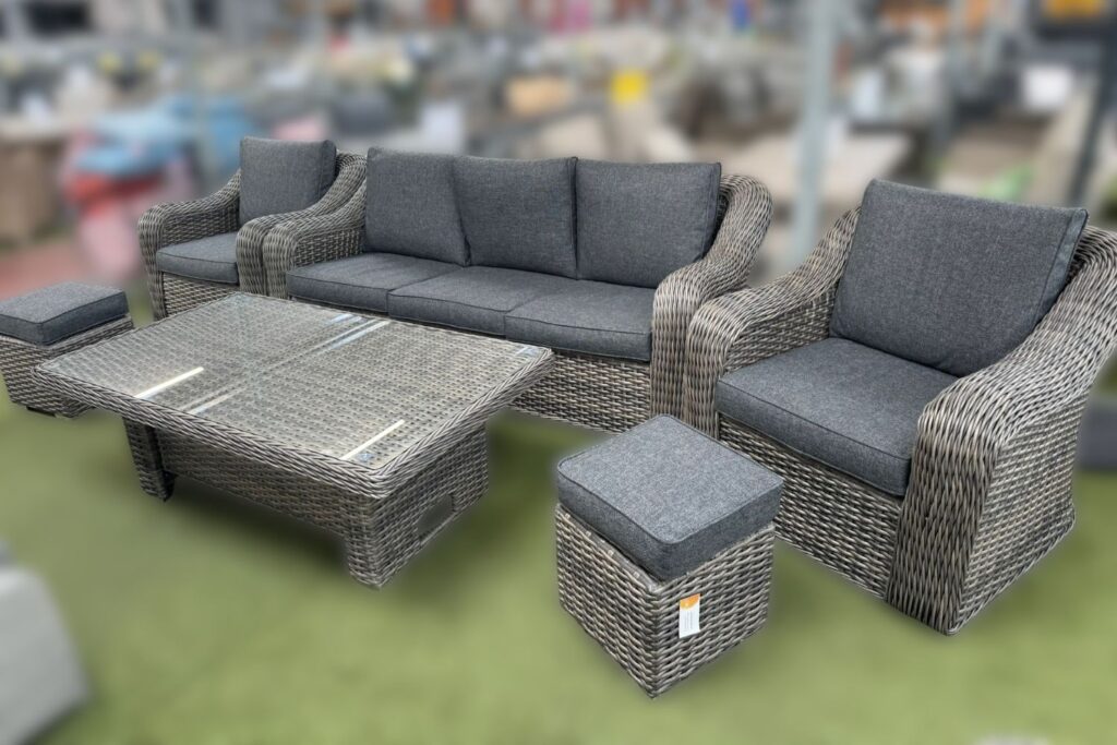 Oakham 5 Seater Sofa Lounge Set with Height Adjustable Table in Grey
