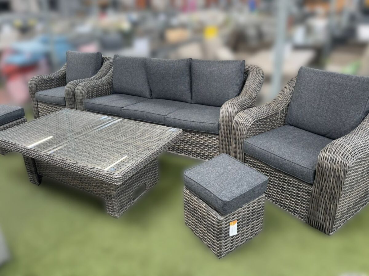 Oakham 5 Seater Sofa Lounge Set with Height Adjustable Table in Grey