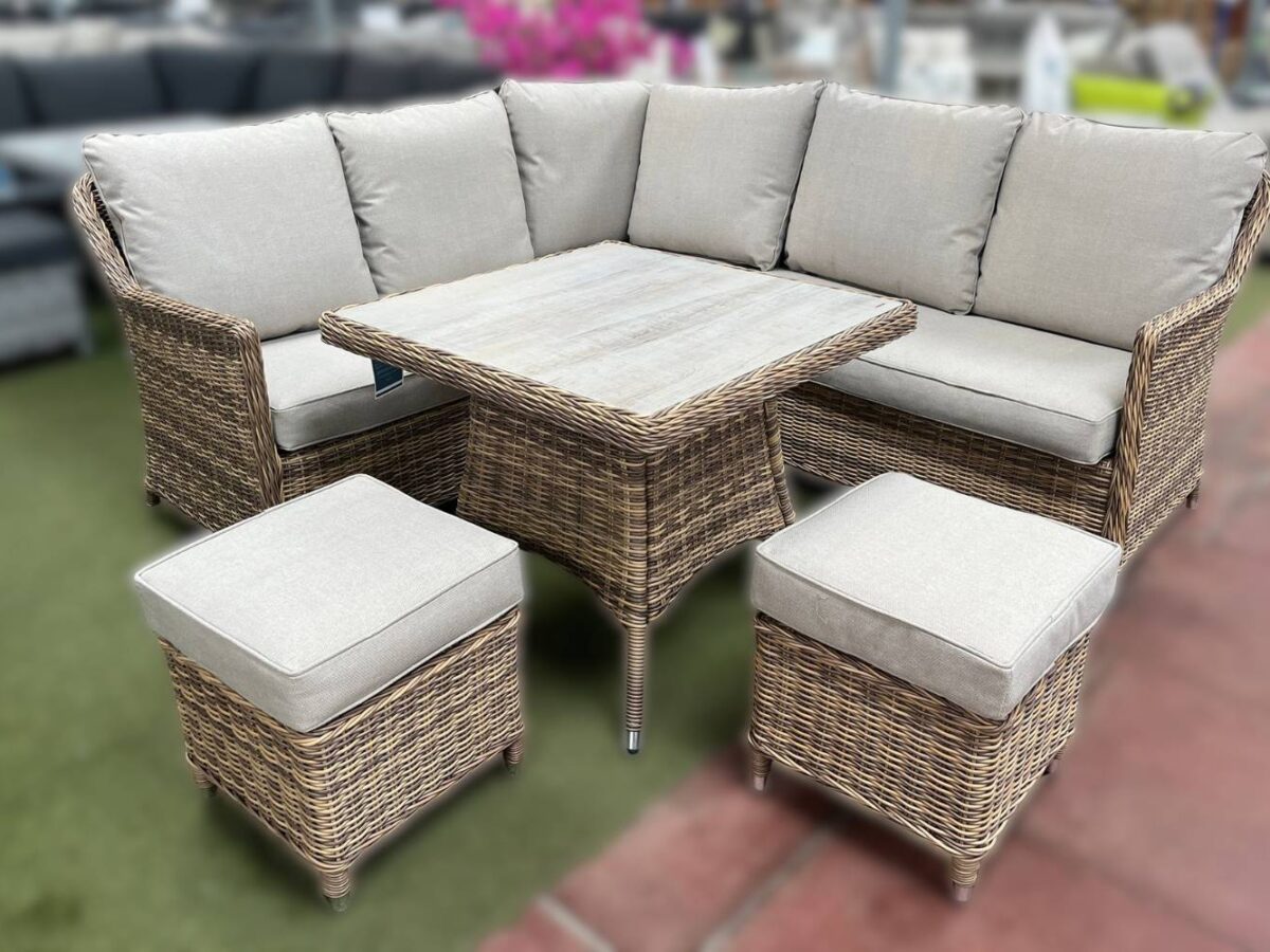 Thornby Compact Corner Lounge Set in Brown Rattan